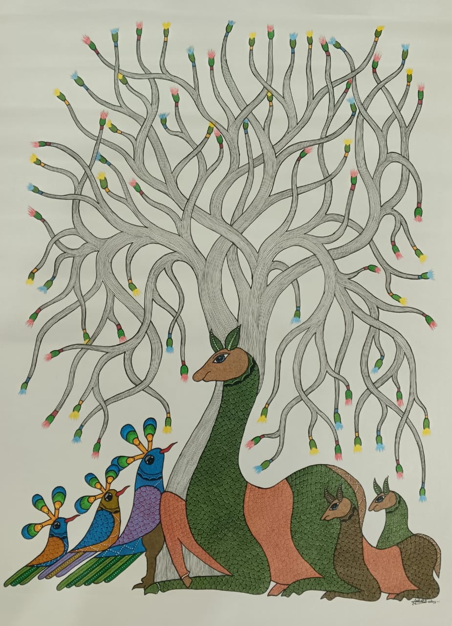 Tree of Life Wall Art - Gond Painting Paintings
