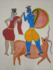 Flute Bearer & Forest Muse – Tribal Gond Narrative Art Paintings