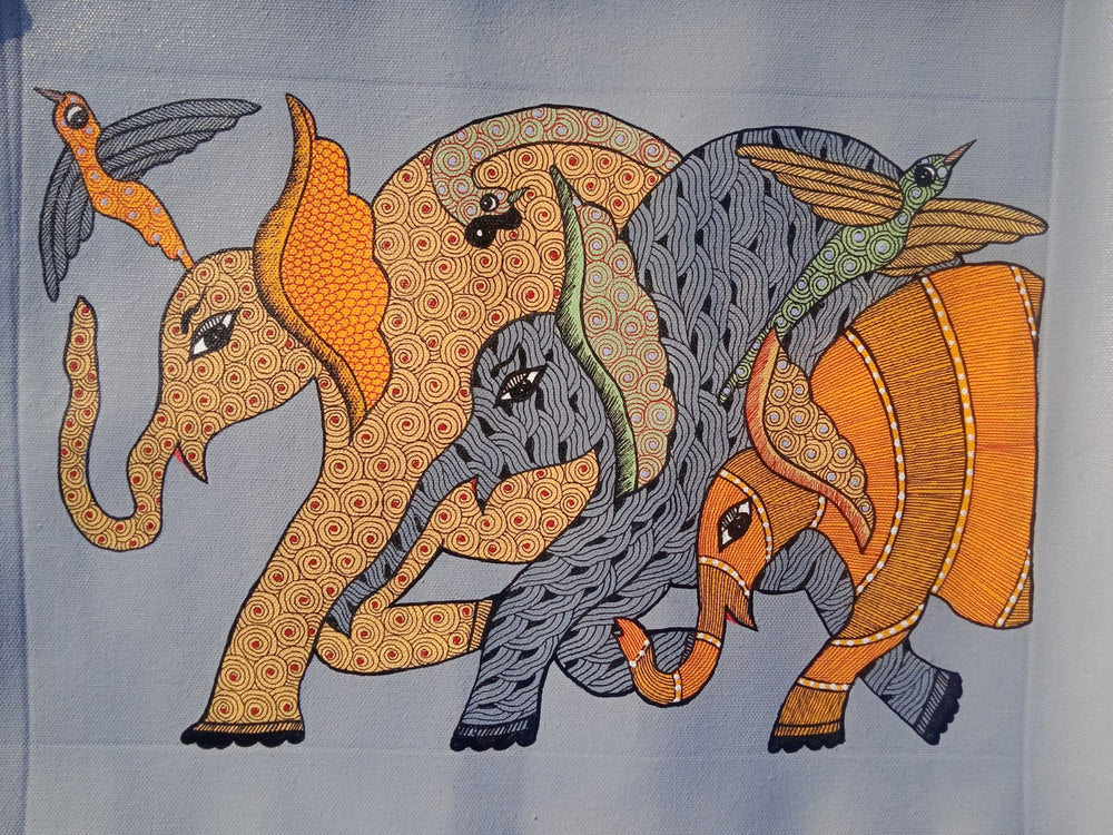 Tribal Elephant Parade – Handcrafted Gond Painting Paintings