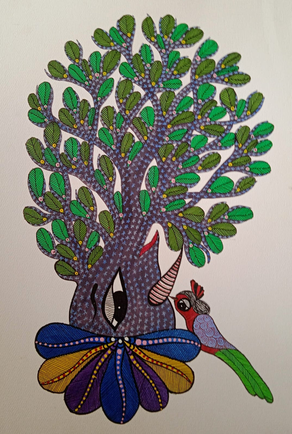 Elephant Tree of Life with Forest Bird – Gond Painting Paintings