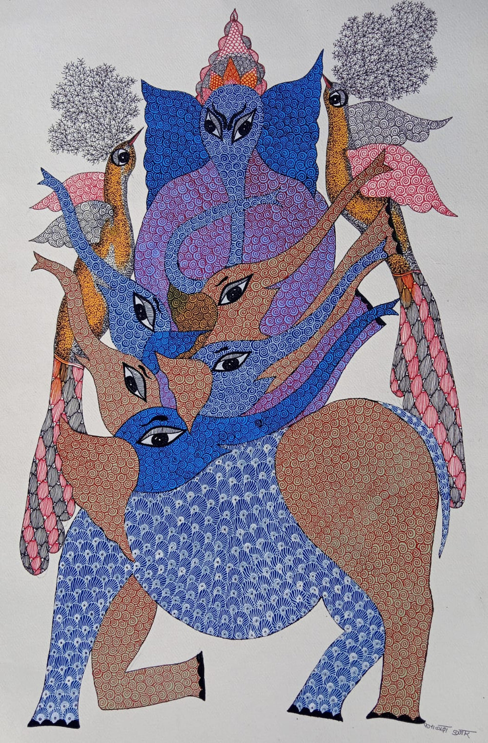 The Ganesha & Infinite Elephant Masterpiece – Gond Painting Paintings