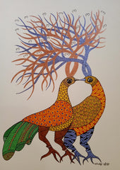 Antelope Herd & Forest Birds – Hand-Painted Gond Painting Paintings