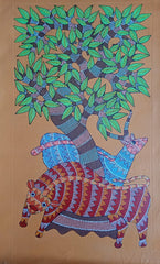 Tree of Life with Forest Companions – Handcrafted Gond Painting Paintings