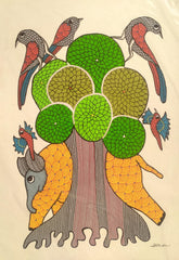 Elephant and the Eternal Tree of Life – Gond Painting Paintings