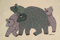 Bear Family Protective Bond – Traditional Gond Painting Paintings