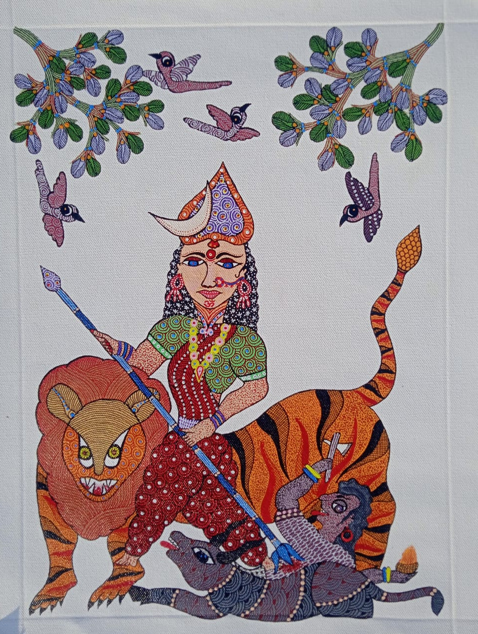 Goddess Durga Mahishasura Mardini Gond Painting Paintings