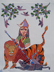 Goddess Durga Mahishasura Mardini Gond Painting Paintings