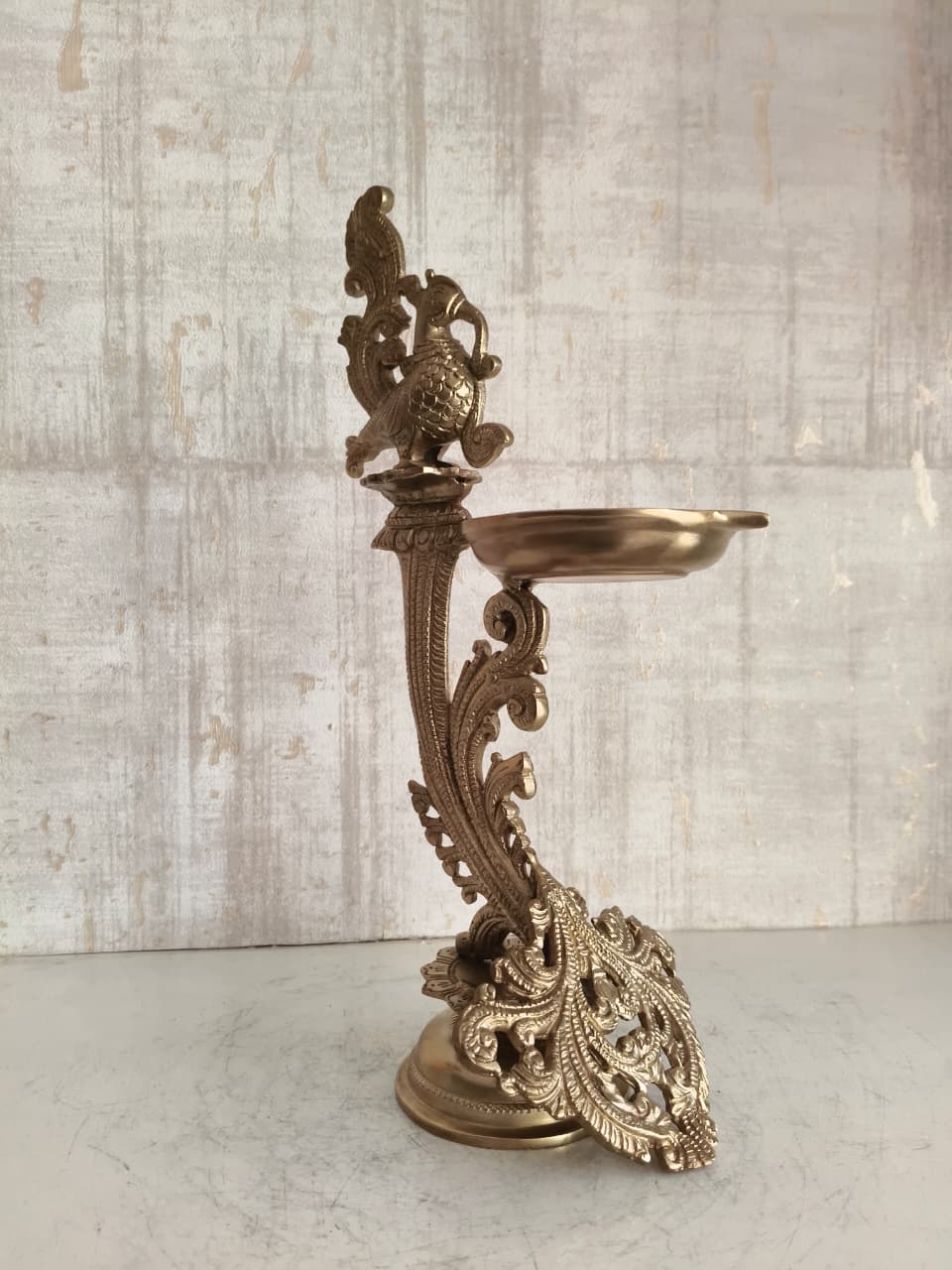 Traditional Hanging Peacock Oil Lamp for Home Temple & Festive Decor Brass Artwork