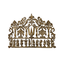 Handcrafted brass Dashavatara wall panel, intricate Indian deity relief art.