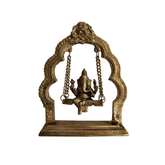 Brass Ganesha Statue with ornate swing, perfect for home decor with an antique finish, displaying spiritual charm