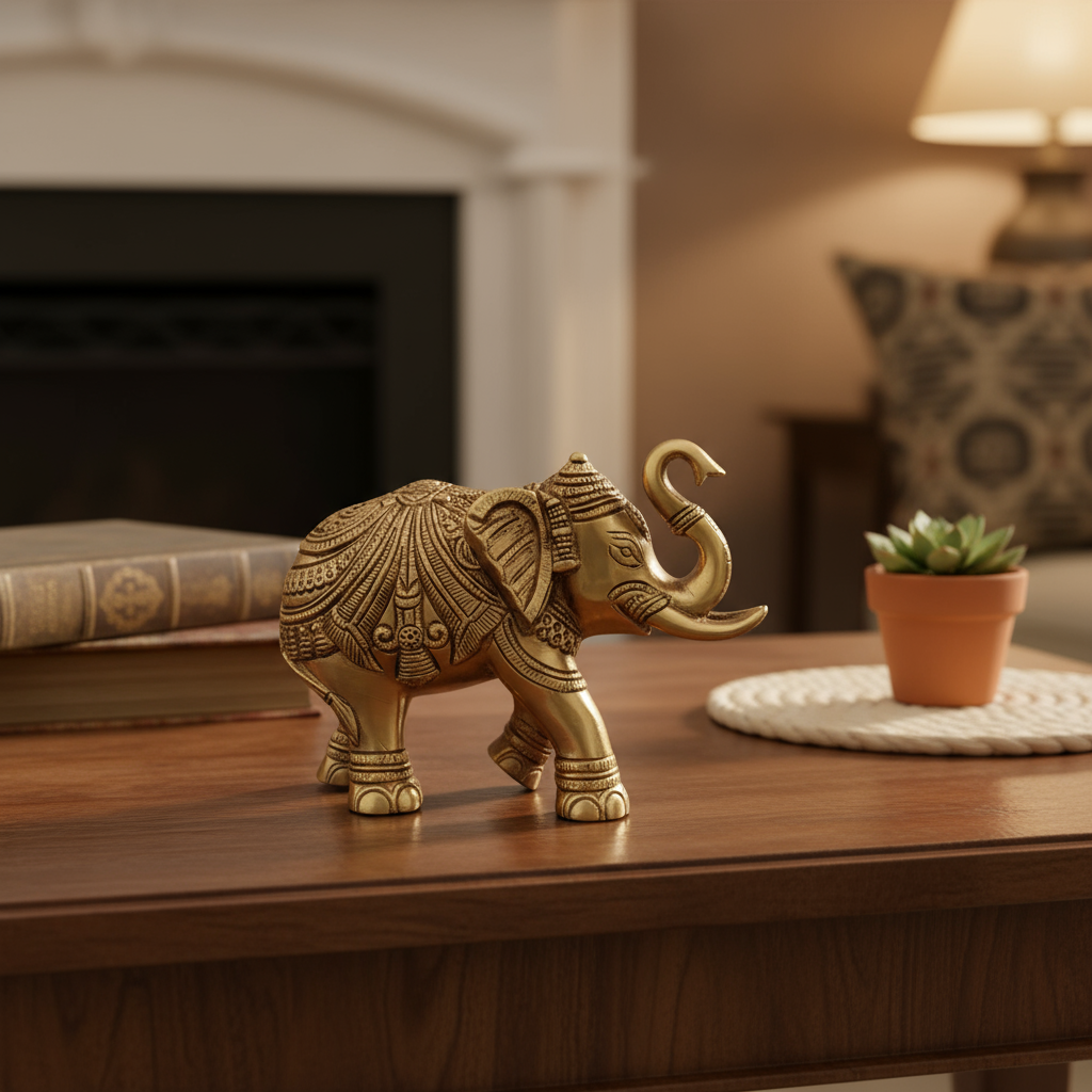 Hand-Carved Brass Elephant Statue: Symbol of Strength, Wisdom, and Good Fortune