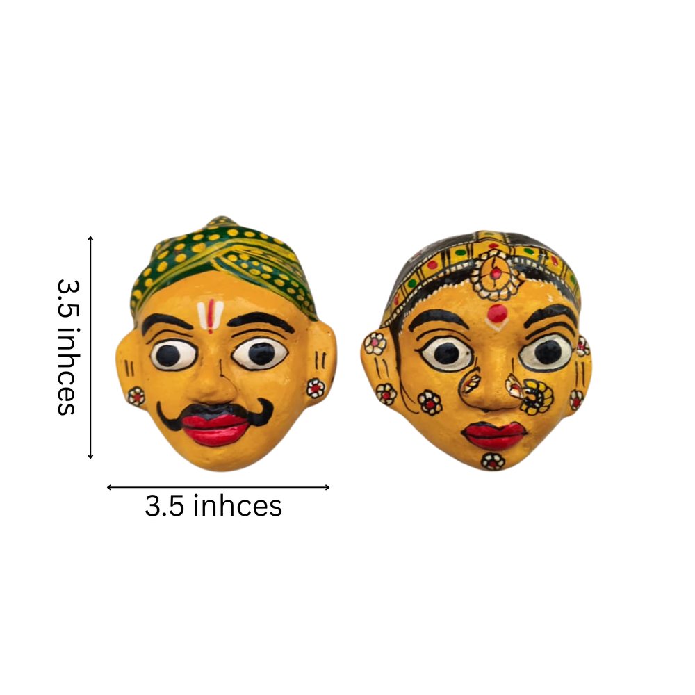 Traditional Cheriyal Art Couple Masks – Rustic Indian Folk Wall Hanging Set   wall decor