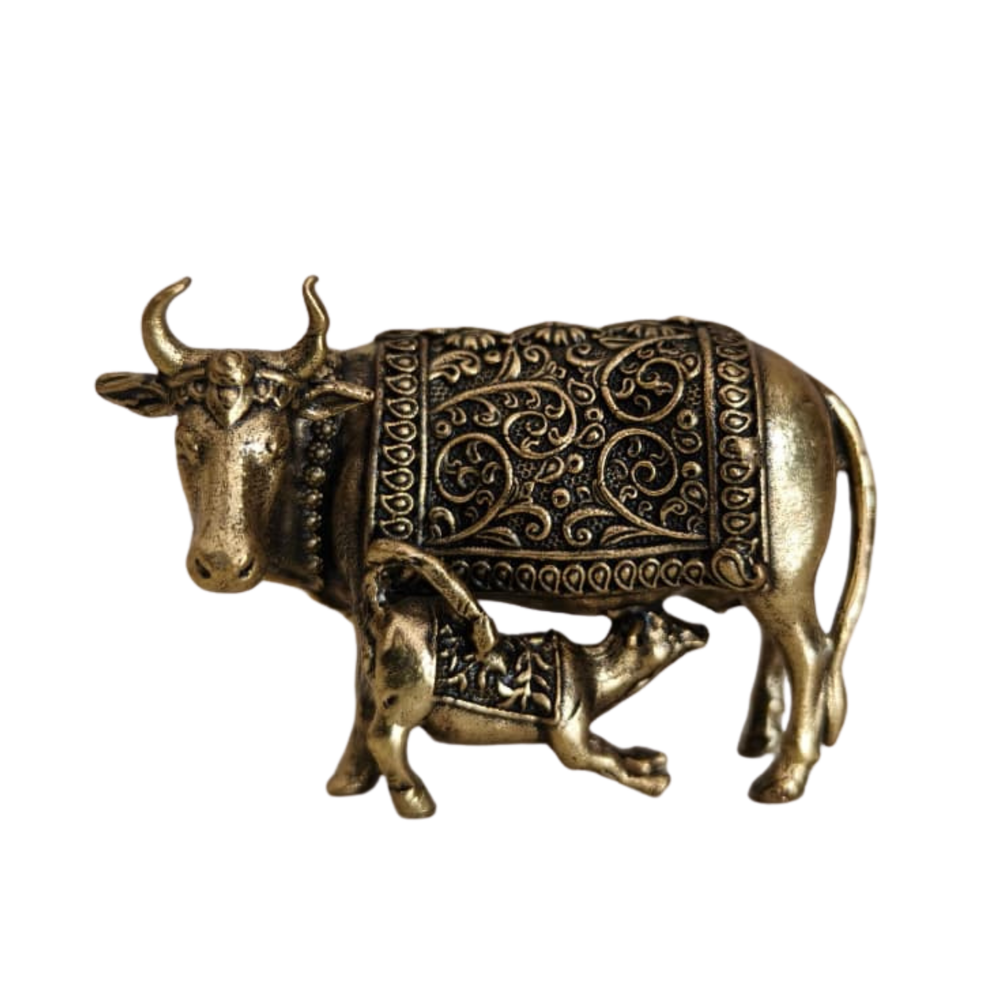 Brass Kamadhenu Cow and Calf Statue   Brass Artwork
