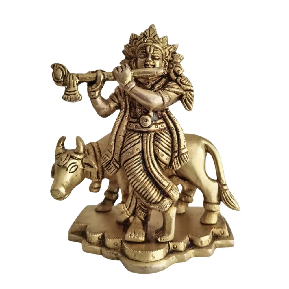Brass Lord Krishna Playing Flute Idol   Brass Ware