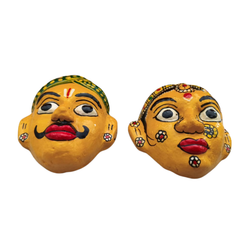 Traditional Cheriyal Art Couple Masks – Rustic Indian Folk Wall Hanging Set   wall decor