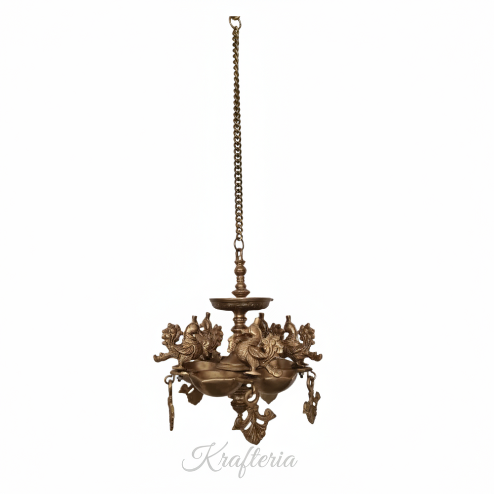 Handmade Ethnic Brass Hanging Diya for Home Entrance & Mandir   Brass Artwork
