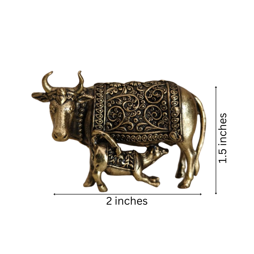Brass Kamadhenu Cow and Calf Statue   Brass Artwork