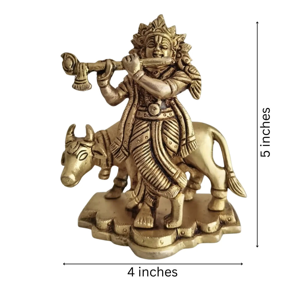 Brass Lord Krishna Playing Flute Idol   Brass Ware