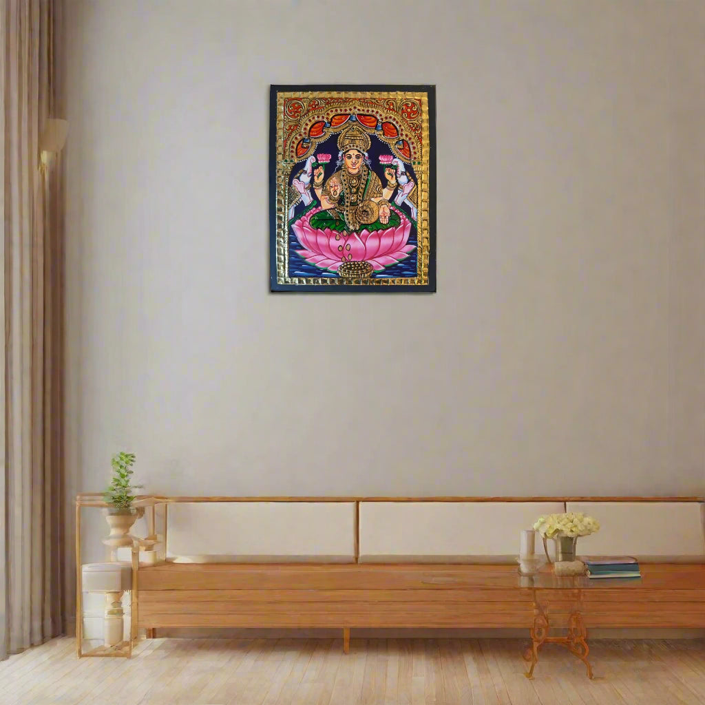 Handpainted Laxmi Devi Thanjavur Painting – Vibrant & Detailed