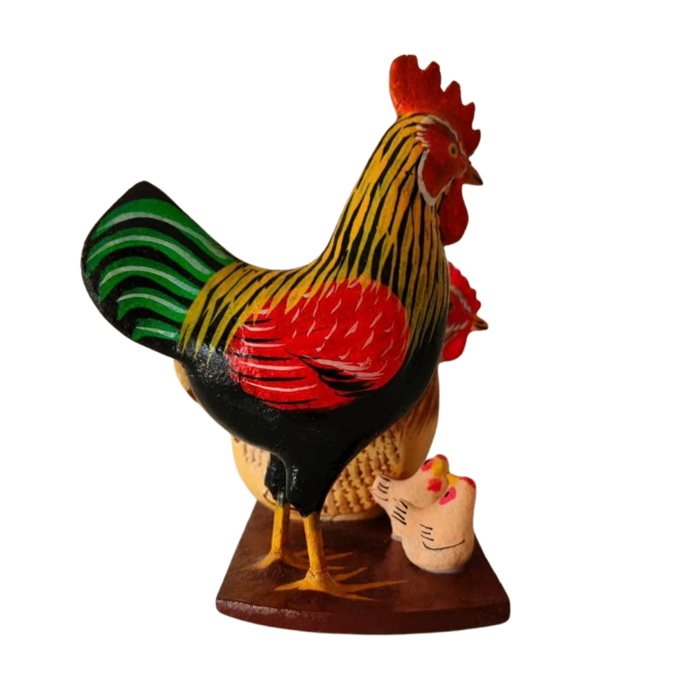 Authentic Nirmal wooden rooster family toy with traditional finish