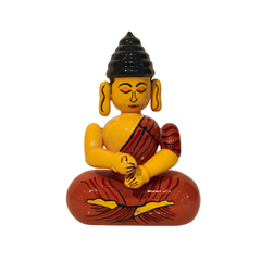 Serene Etikoppaka Lacquer Buddha - Meditating Yellow and Orange