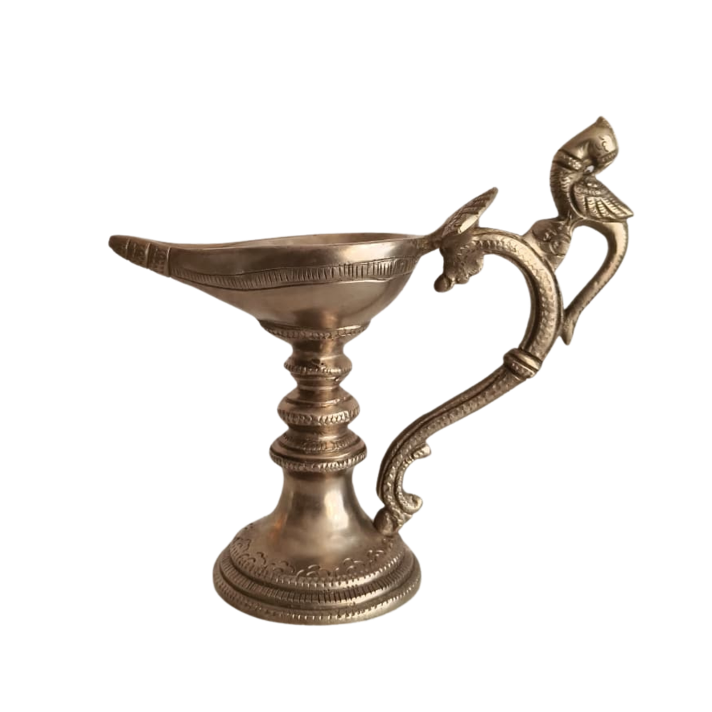 Handcrafted Hanging Brass Peacock Diya – Traditional Mayil Oil Lamp with Link Chain   Brass Artwork
