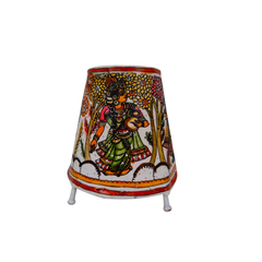 Hand Painted Radha Krishna in Forest Leather Puppetry Lamp | Bed Lamp
