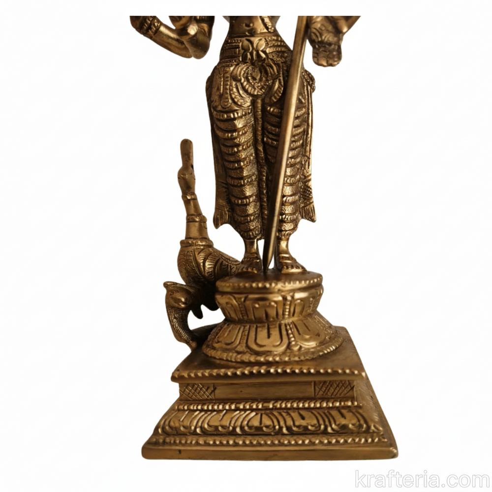 Traditional Lord Kartikeya Idol with Vel and Peacock   Brass Artwork