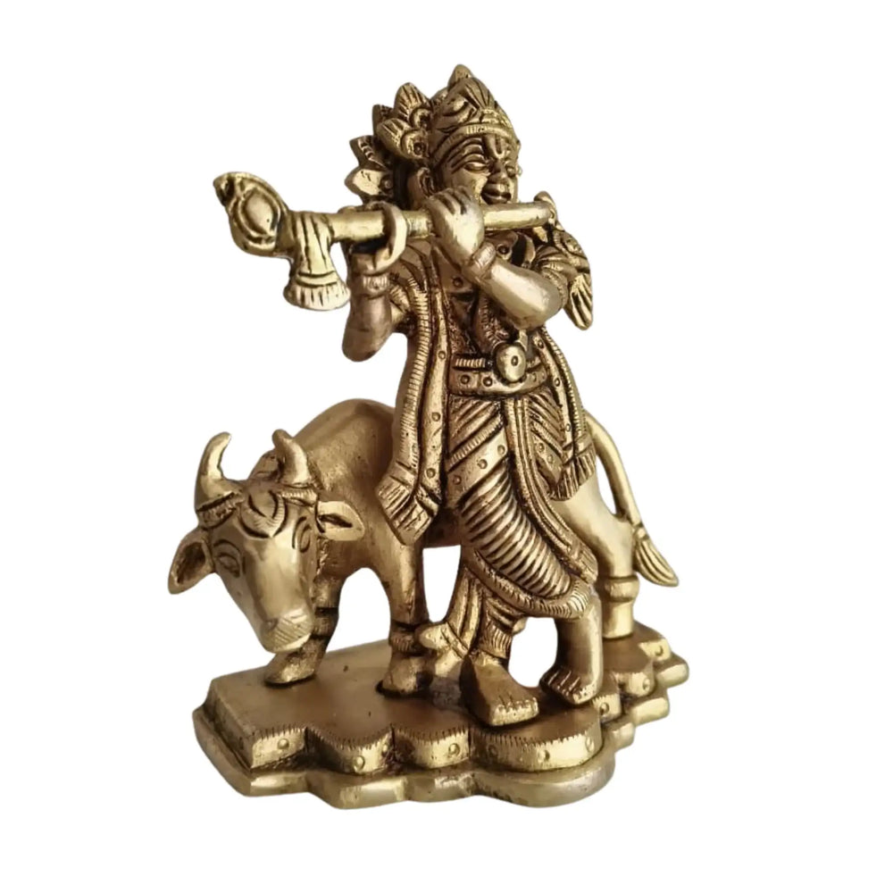 Brass Lord Krishna Playing Flute Idol   Brass Ware