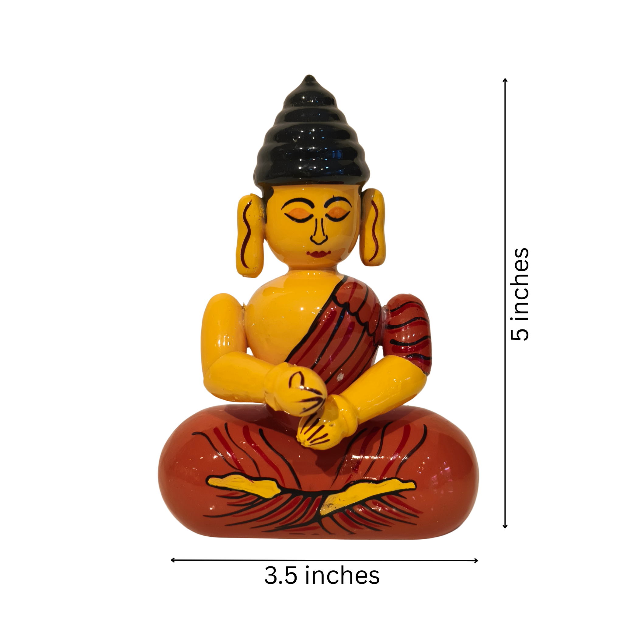 Serene Etikoppaka Lacquer Buddha - Meditating Yellow and Orange