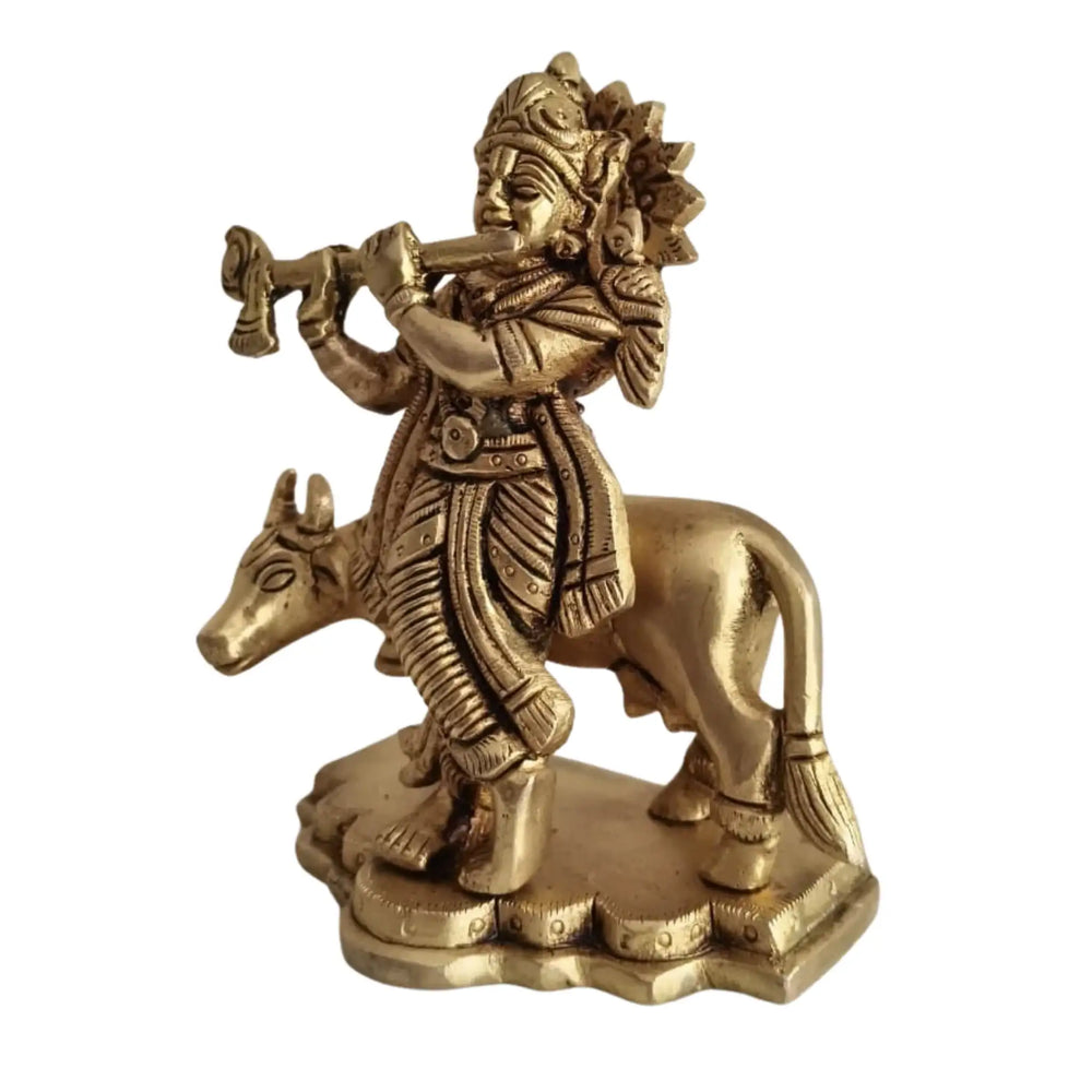 Brass Lord Krishna Playing Flute Idol   Brass Ware