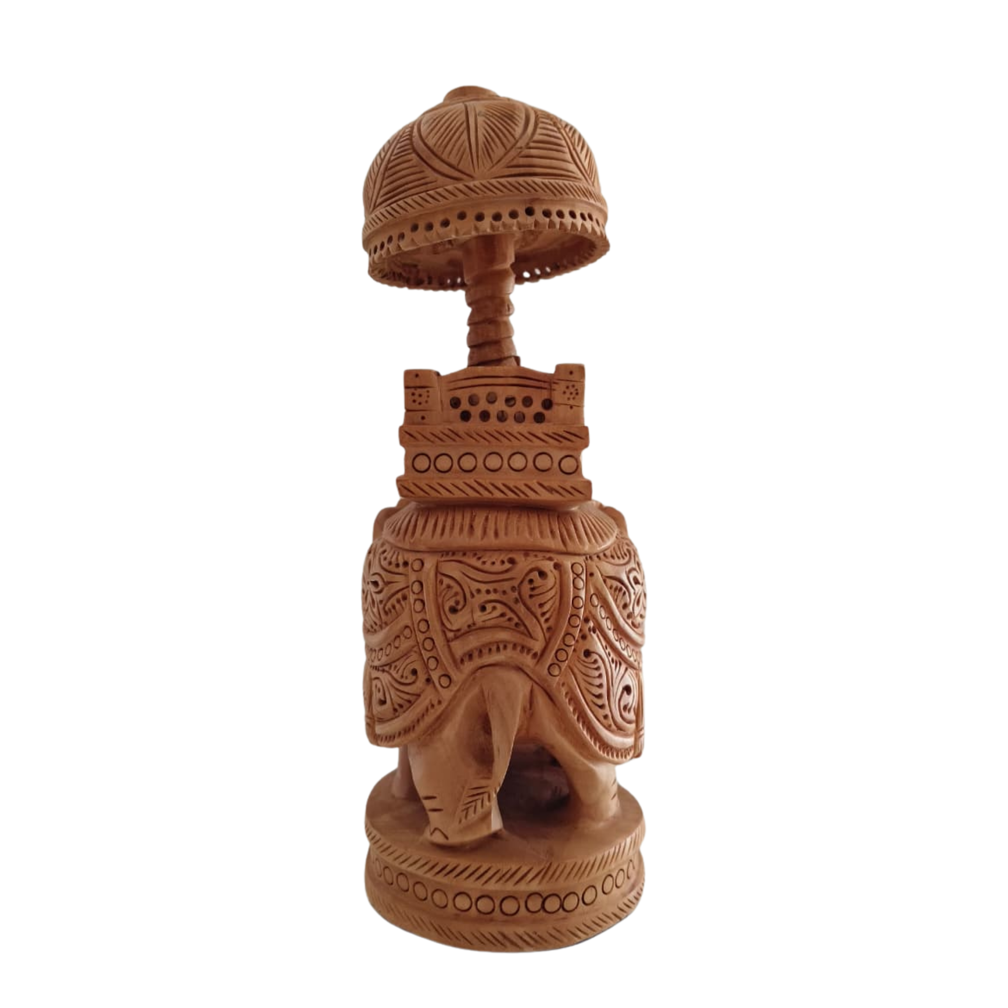 Wooden Carved Ambari Elephant With Umbrella