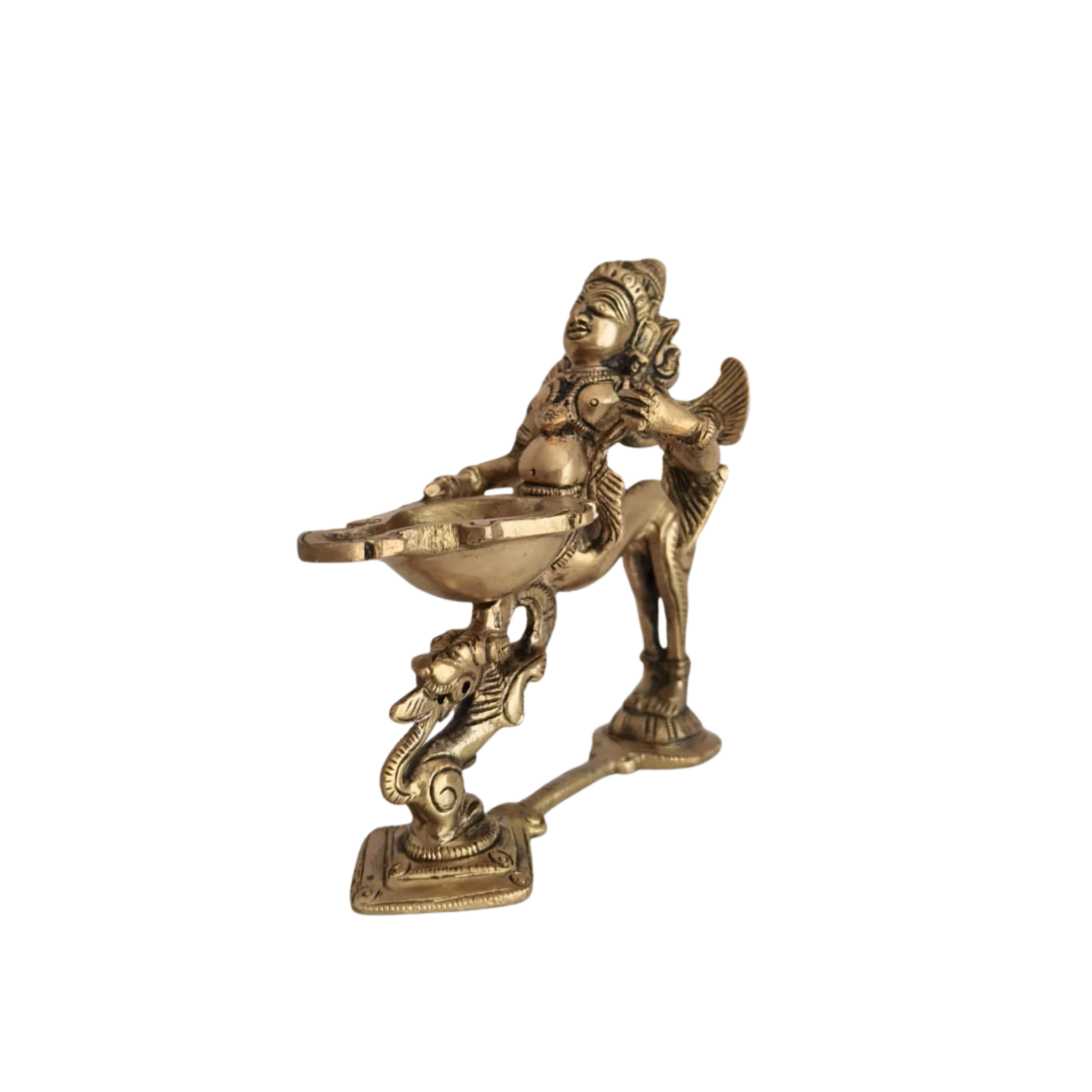 Mythical Brass Yali (Vyala) Oil Lamp - Traditional Indian Diya Stand