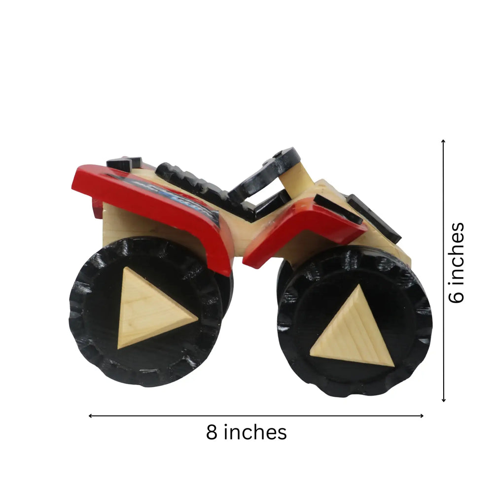 Handcrafted Channapatna wooden mud racer toy in traditional finish