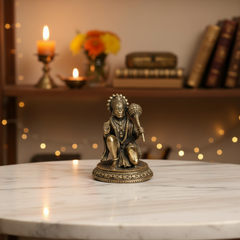 Brass Kneeling Hanuman Statue – Bajrangbali Idol with Gada for Protection   Brass Artwork