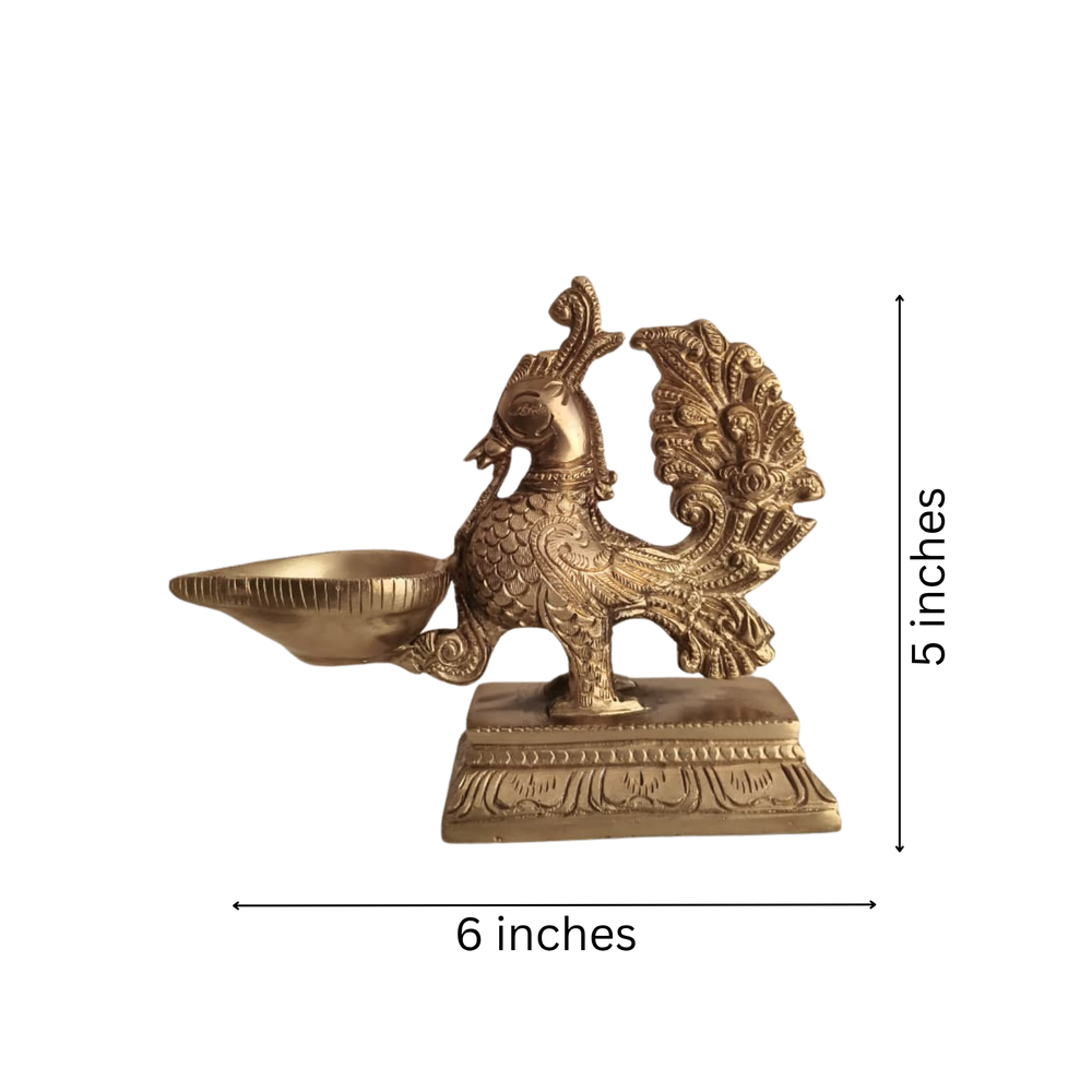 Handcrafted Brass Annapakshi Table Diya | Traditional Peacock Oil Lamp on Pedestal Base   Brass Artwork