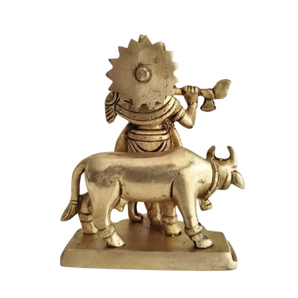 Brass Lord Krishna Playing Flute Idol   Brass Ware