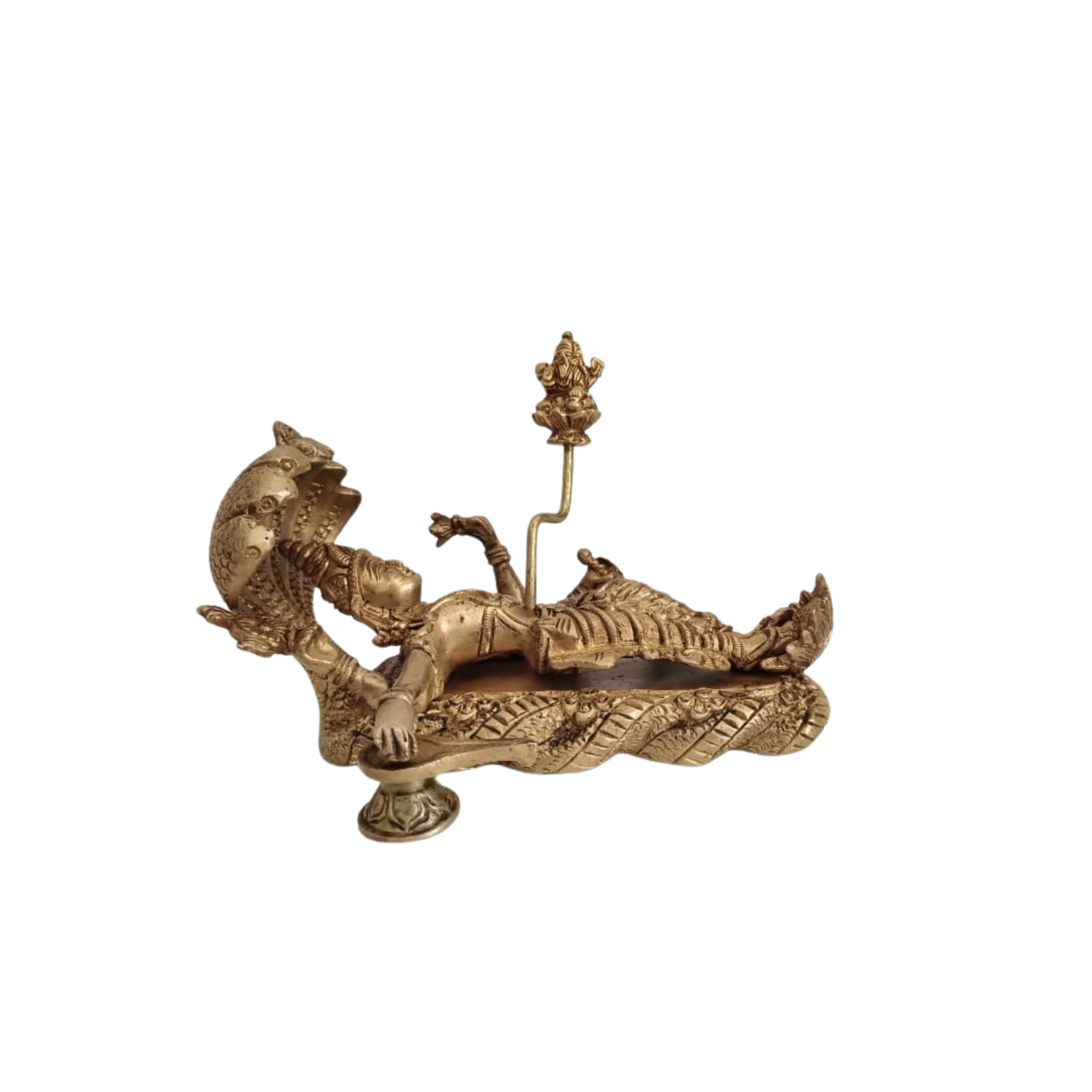 Divine Trinity Brass Idol – Vishnu, Maheshwara, and Brahma in Ananta Shayana Form
