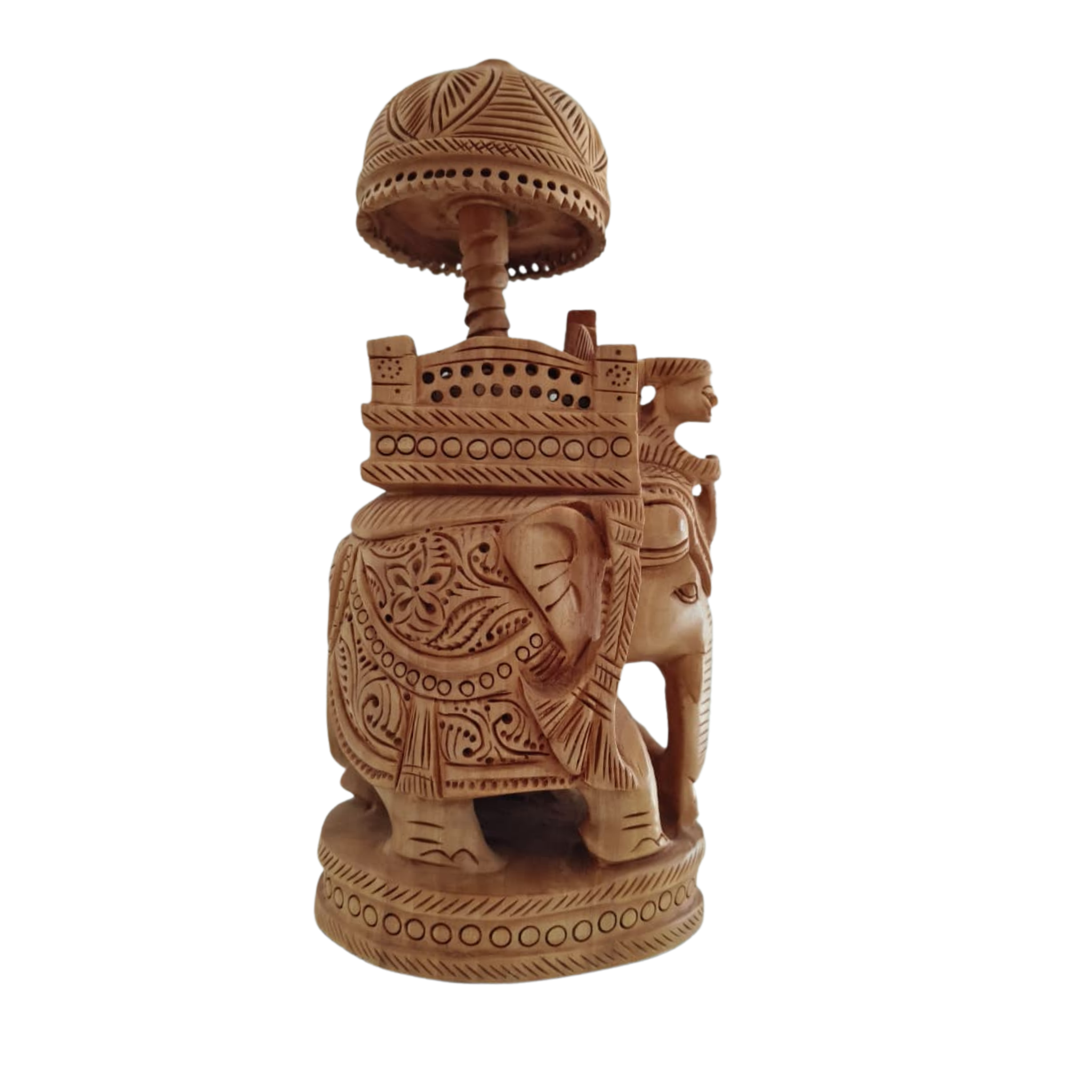 Wooden Carved Ambari Elephant With Umbrella