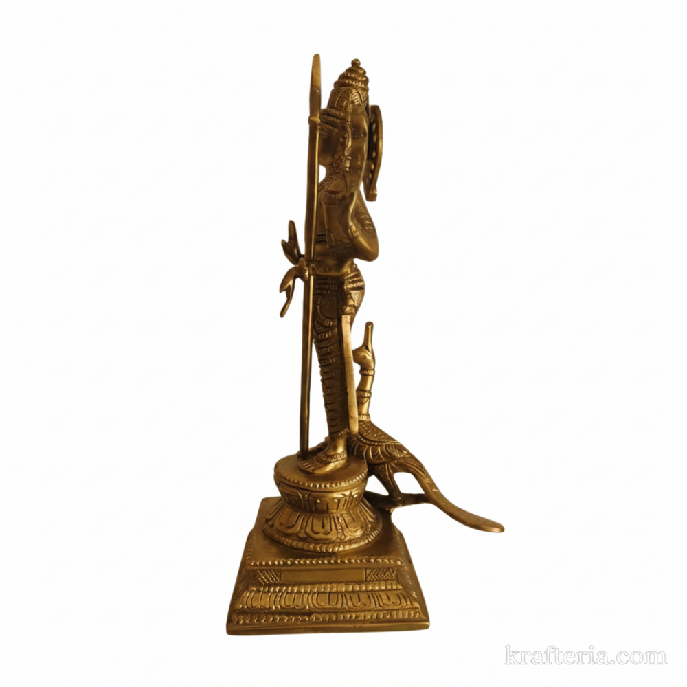 Traditional Lord Kartikeya Idol with Vel and Peacock   Brass Artwork