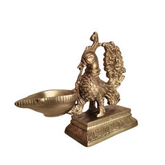 Handcrafted Brass Annapakshi Table Diya | Traditional Peacock Oil Lamp on Pedestal Base   Brass Artwork