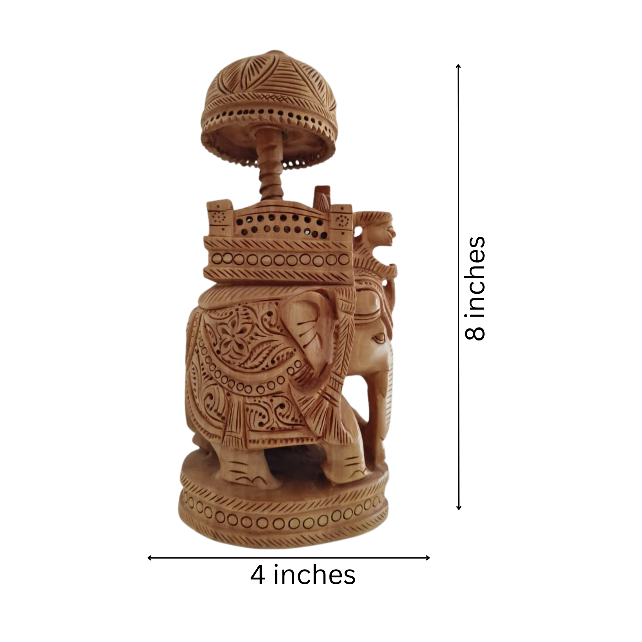 Wooden Carved Ambari Elephant With Umbrella