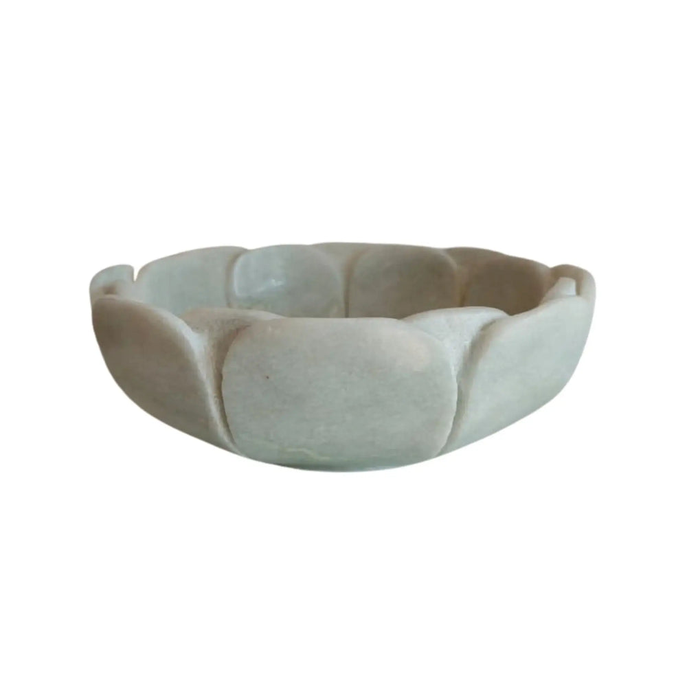 Round white marble urli bowl with smooth finish