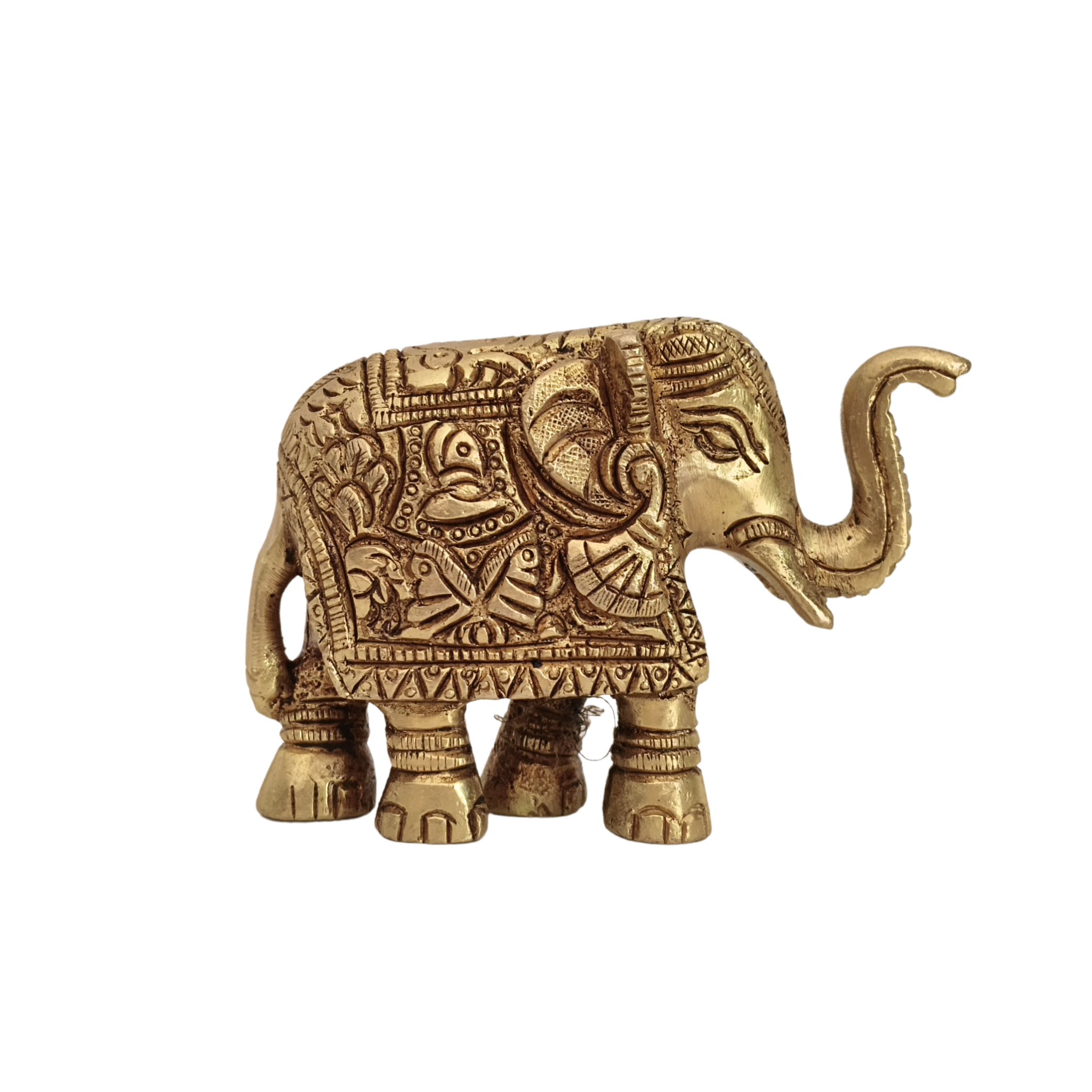 Brass Elephant Figurine with Raised Trunk – Symbol of Good Luck and Strength