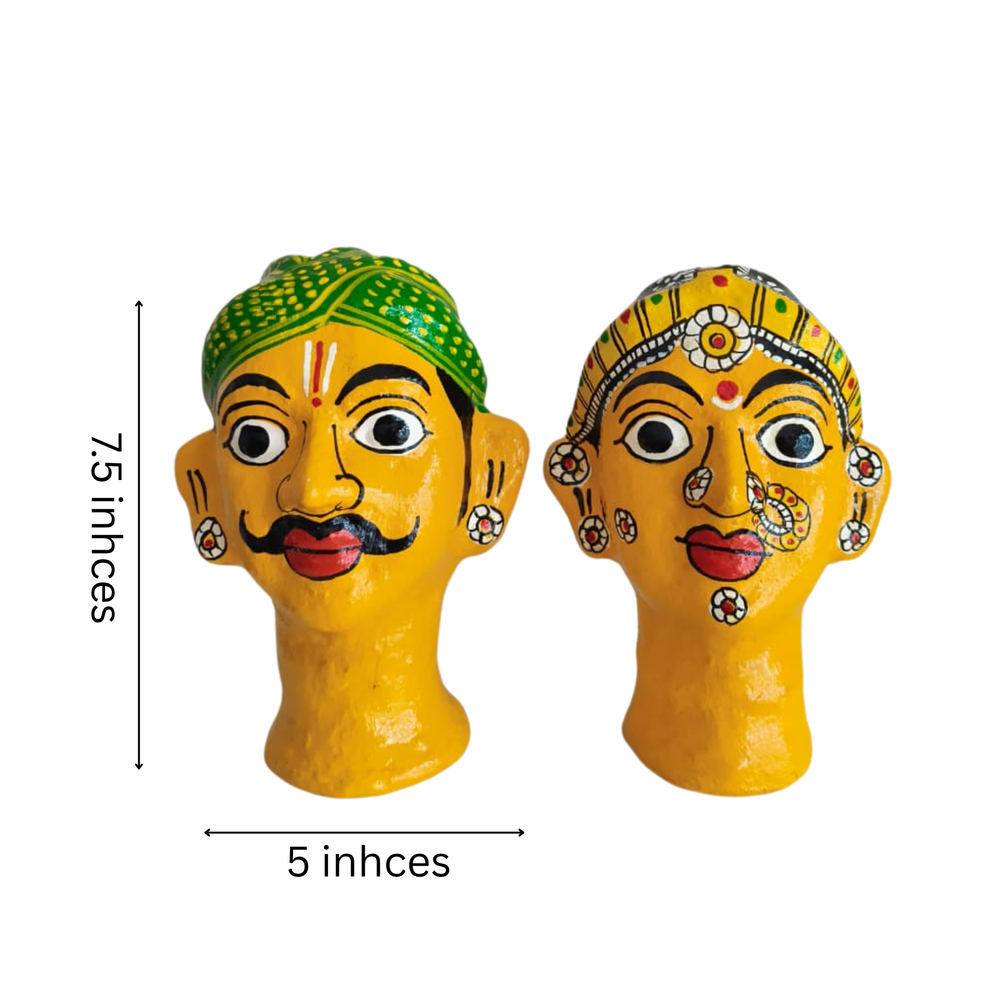 Handcrafted Cheriyal Rural Couple Busts – Painted Clay Folk Art   wall decor