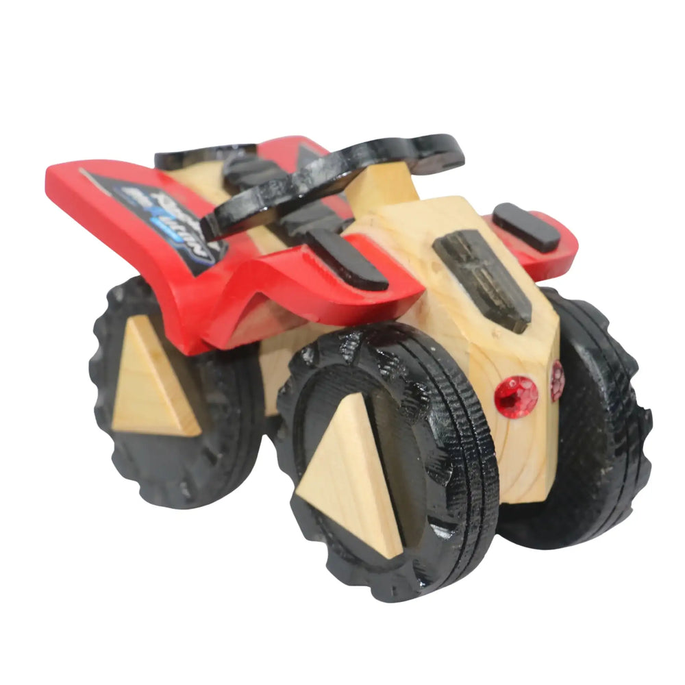 Traditional Channapatna wooden racing car toy inspired by mud racers