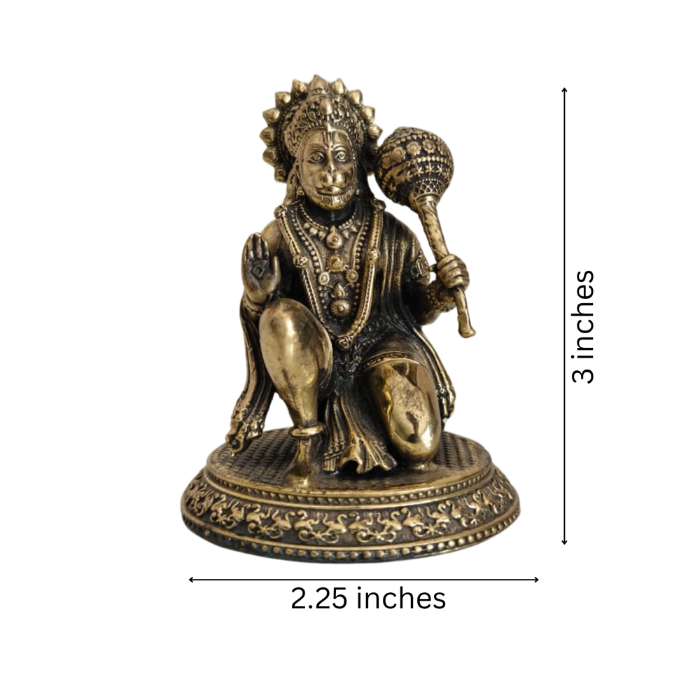 Brass Kneeling Hanuman Statue – Bajrangbali Idol with Gada for Protection   Brass Artwork