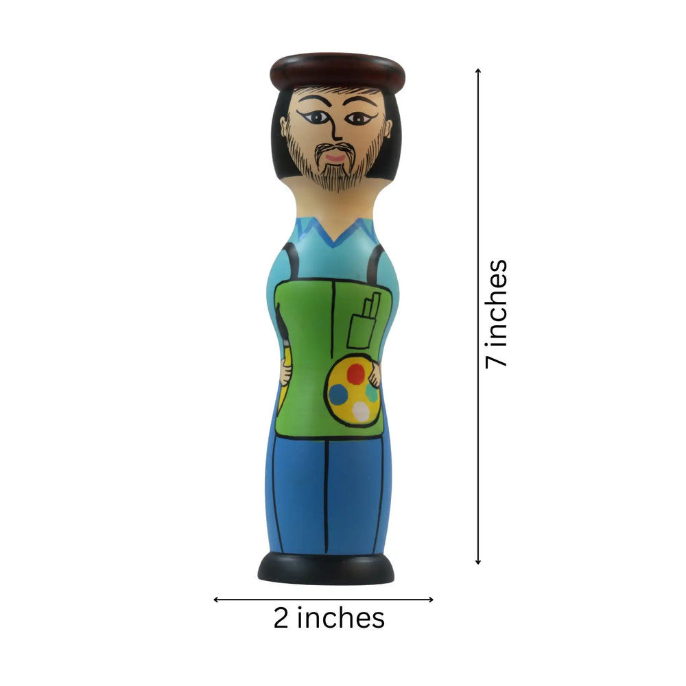Artisan-made wooden peg dolls set with Santa, Joker and men