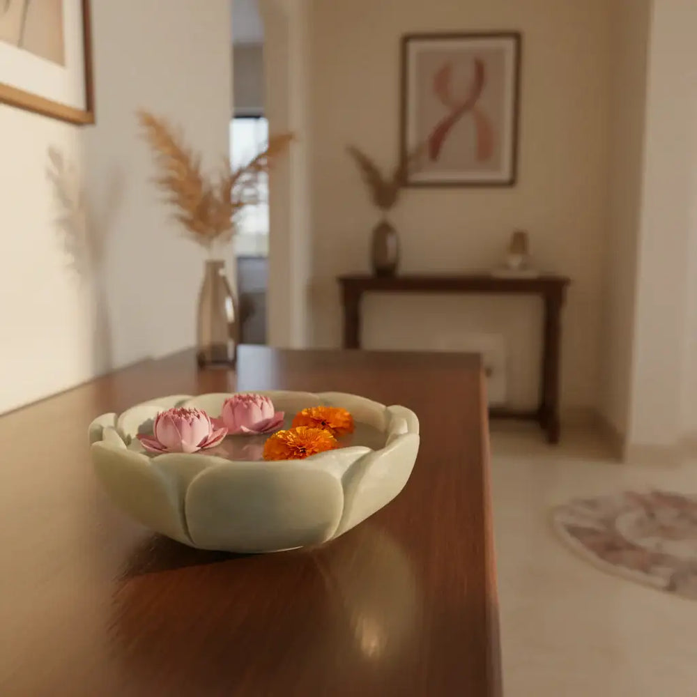 White Marble Urli Bowl – Decorative Fruit Bowl   Marble