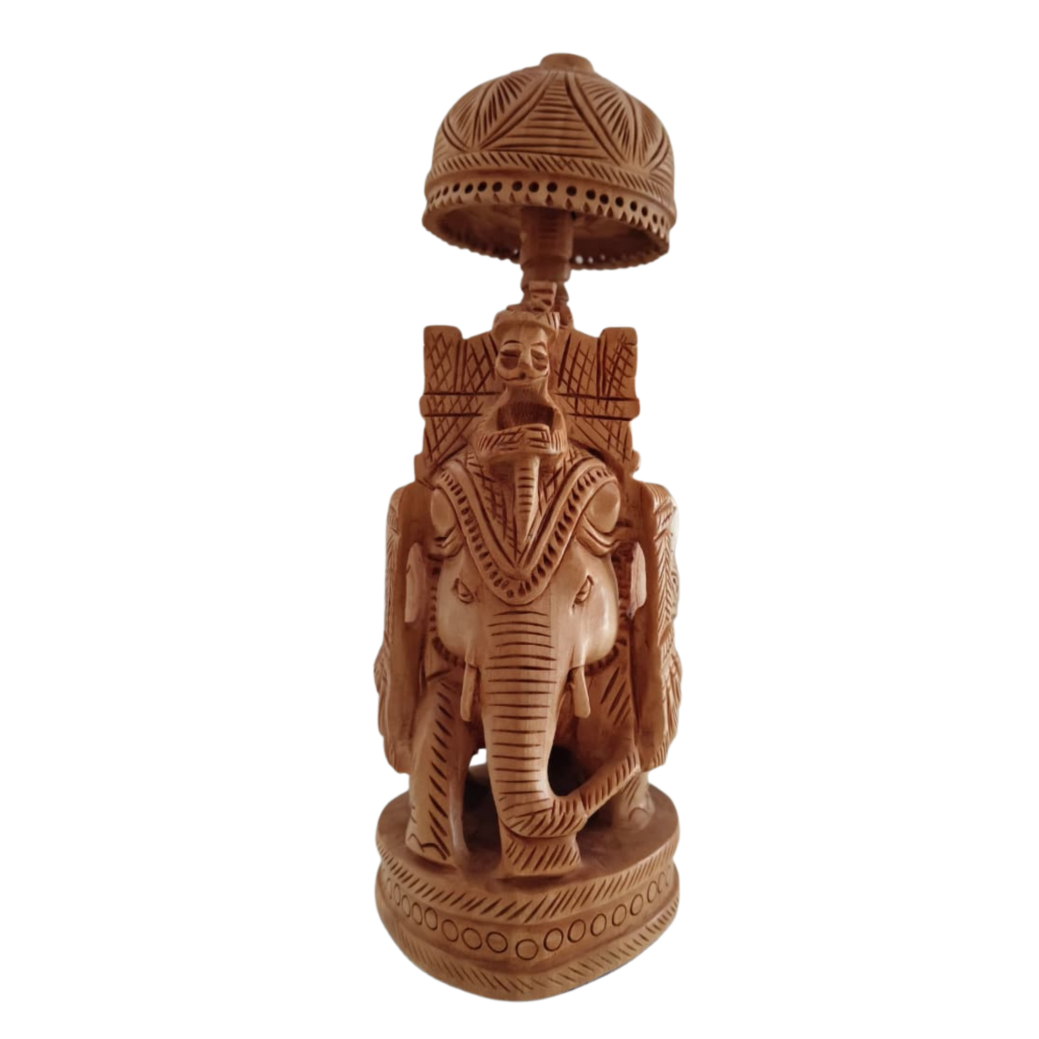 Wooden Carved Ambari Elephant With Umbrella